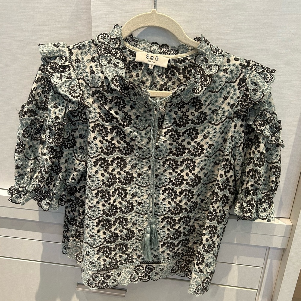 Sea Lace Blouse with Ruffle Details